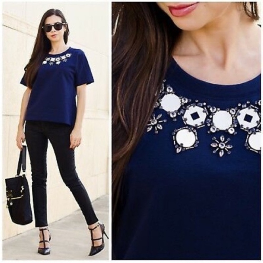 J. Crew Structured Necklace Jewel Navy Blue Medium Shirt Top